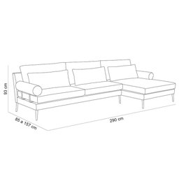 Sofá 4 Lugares com Chaise 290cm Pés Industrial Malik D06 Linho Bege Couríssimo Camel - Lyam Decor - 4