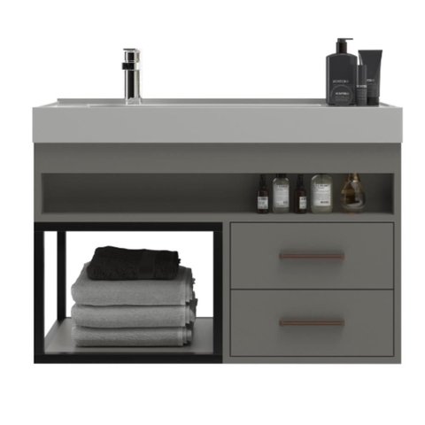 Balcão Avant 80 MDF 15mm 2 Gavetas Tampo e Nicho 80cm Cor Cimento - Belizze Móveis