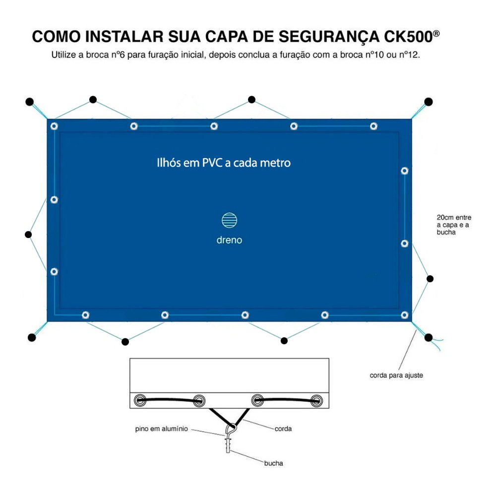 Capa de Segurança para Piscina 6,5x3,5m CK500 Micras c/ Ilhós de PVC + Kit Instalação CIKALA - 5