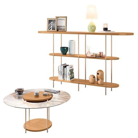Aparador Infinity e Mesa de Centro Sky com Tampo de Vidro Cinamomo - Hb Móveis