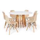 Ver imagem 1 de Conjunto Mesa de Jantar Talia Amadeirada Branca 120cm com 6 Cadeiras Eames Eiffel - Nude