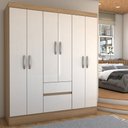 Ver imagem 1 de Guarda-roupa Casal Sena Slim 6 Portas 2 Gavetas Amêndola Touch/off White - Panorama Móveis