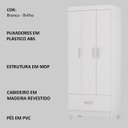 Ver imagem 4 de Guarda Roupa Solteiro 03 Portas 31060 Branco Demobile