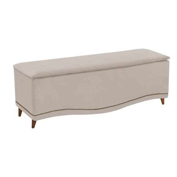 Calçadeira Pérola Baú Estofada Casal 140cm Cama Box Decoração Veludo Cristal Bege Liga Ecommerce - 1