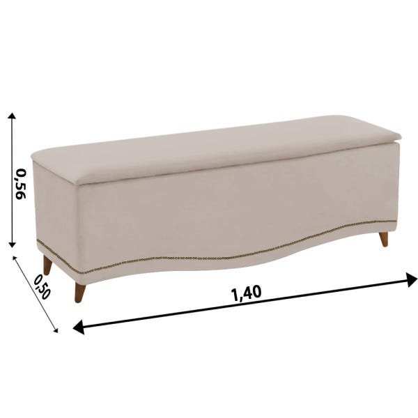 Calçadeira Pérola Baú Estofada Casal 140cm Cama Box Decoração Veludo Cristal Bege Liga Ecommerce - 2