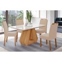 Ver imagem 1 de Conjunto: Mesa de Cozinha Ágata C/ Tampo Madeirado C/ Vidro 130x80cm + 4 Cadeiras Paola Wood