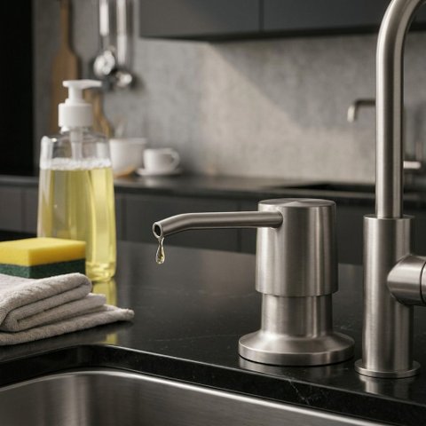 Dispenser de Detergente Dosador para Embutir Aço Inox 304 Inox Escovado Cozix