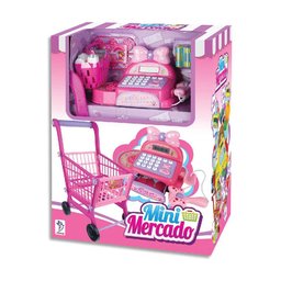 Mini Mercado - Registradora e Carrinho - Rosa - Fênix - 2