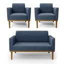 Ver imagem 1 de Sofá Namoradeira com 2 Poltronas Base de Madeira Fixa Castanho Marisa Suede Azul Marinho - D'Rossi