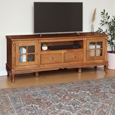 Rack para Sala Madeira Maciça com Pés Luis Xv 2 Portas 2 Gavetas e Nicho Hannover 60812 Linz Móveis