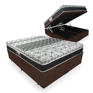 Cama Box Com Baú Queen + Colchão De Molas - Castor - Class Tecnopedic One Face 158x198x67cm:marrom