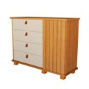 Ver imagem 1 de Cômoda Sapateira Talisma 4 Gavetas Porta Ripada Puxadores Couro Pés Madeira:naturale/off White