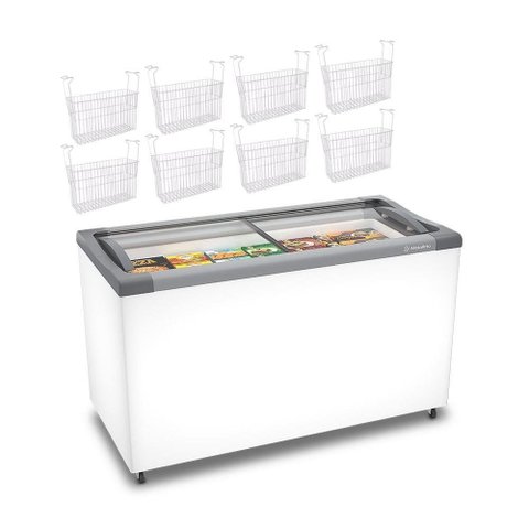 Kit - Freezer Horizontal Tampa de Vidro 318 Litros Nf40 220v + 8 Cestos Nextgen Branco 220v