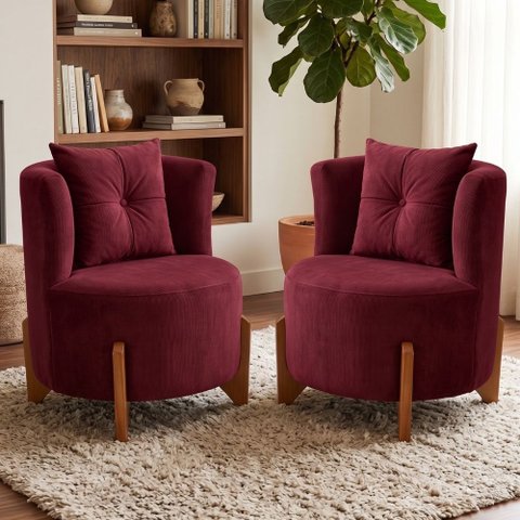 Kit 2 Poltronas Orgânica Curva Luna Veludo Bordo - Montanaris Decor