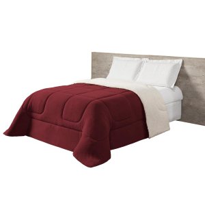 Coberdrom Sherpa Casal Queen Edredom Pele Carneiro Vermelho