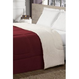 Coberdrom Sherpa Casal Queen Edredom Pele Carneiro Vermelho - 3