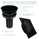 Ver imagem 6 de Kit Preto Inox Valvula lavatorio 7/8 click E Ralo Click Tampa 10x10 Kit Escoamento Para Banheiro Lav