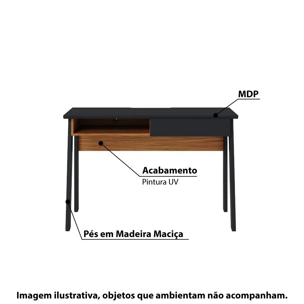 Escrivaninha Click com 1 Gaveta - Preto/Castanho - 2