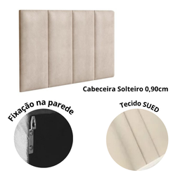 Cabeceira Areia Sued Estofada Solteiro 0,90cm Pérola Quarto Decoração Lisa - 4