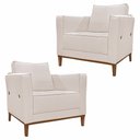 Ver imagem 1 de Kit 2 Poltronas Decorativas Pés em Madeira Tarantino Linho Pérola - Gran Belo