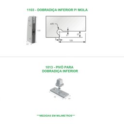 Dobradiça inferior + pivô para porta pivotante de vidro temperado blindex (Sistema tradicional opção - 3