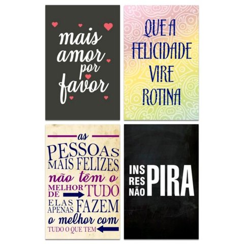Kit 4 Placas Quadros Decorativo Frases Motivacional 20x30 cm