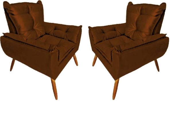 Kit 2 Poltronas Decorativas Opala Suede Marrom - 1