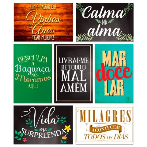 Kit 7 Placas Decorativas Mdf Frases Lar Milagres 20x30 cm