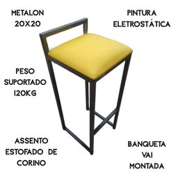 Banqueta Industrial Cozinha Bar Balcão Bistrô Quadro Estofado Metalon:amarelo - 4 Banqueta Industrial Cozinha Bar Balcão Bistrô Quadro Estofado Metalon:amarelo - 4