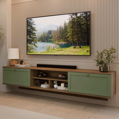 Rack Suspenso para Tv até 80 Polegadas 218 Cm 2 Portas Rustic/verde Vik Madesa