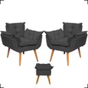 Ver imagem 1 de Kit 2 Poltronas Decorativas Para Recepção Manicure Sala De Estar + Puff Reforçado Suede