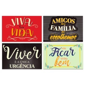 Kit 4 Placas Decorativas Motivacional Frases Mdf 20x13 cm