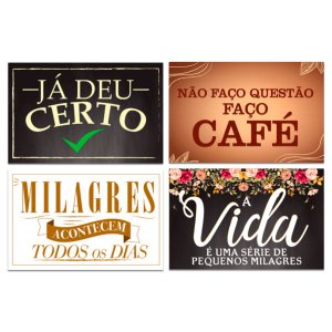 Kit 4 Placas Decorativas Motivacionais Frases Mdf 20x13 cm
