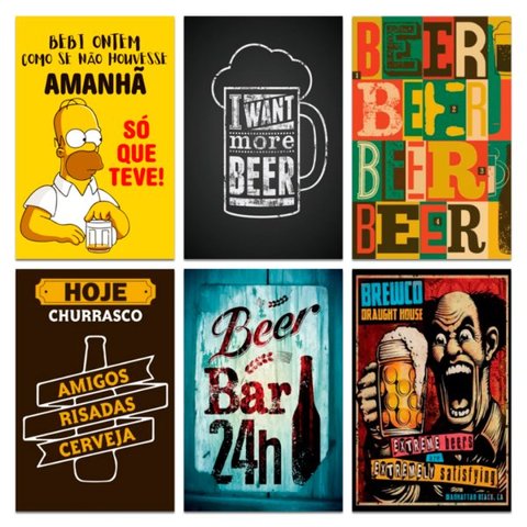 Kit Placas Quadros Decoratios Frases Bebidas 6 pçs 20x13 cm