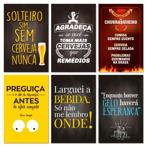 Kit Placas Quadros Frases Cervejas Mdf 6 pçs 20x13 cm