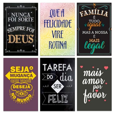 Kit 6 Placas Decorativas Frases Deus Família Mdf 20x13 cm