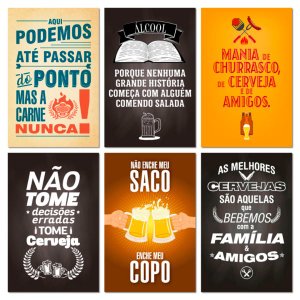 Kit Placas Quadros Churrasco e Bar Mdf 6 pçs 20x13 cm