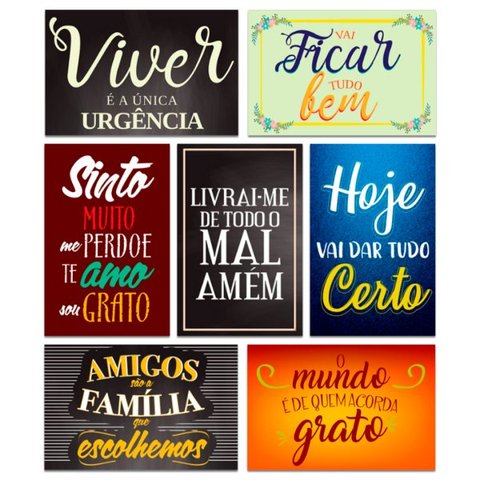 Kit Placas Decorativas Frases Motivacional Mdf 7 Pçs 20x13cm