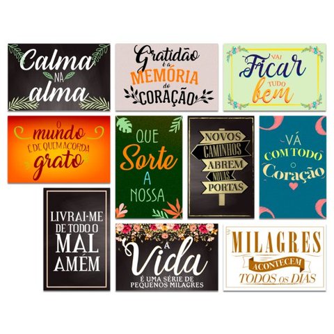 Kit 10 Placas Decorativas Frases Motivacionais 20x13 cm