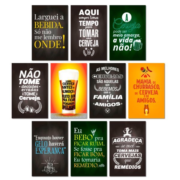 Kit Placas Decorativas Frases Cervejas Bar 10 pçs 20x13 cm - 1