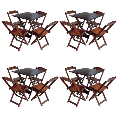 Kit 4 Conjuntos de Mesa com 4 Cadeiras de Madeira Dobravel 70x70 Qualidade Móveis Guara - Imbuia