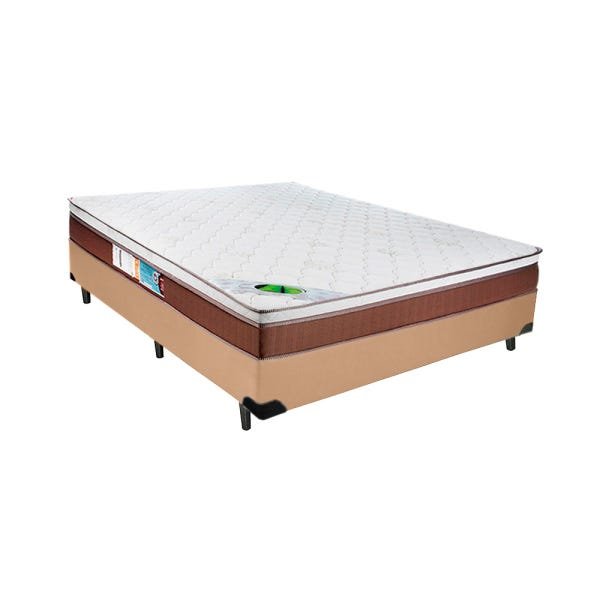 Cama Box Casal Colchão Molas Pocket One Side Caribe Luckspuma + Box Sintético 61x138x188 - Bege - 1