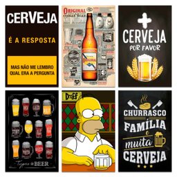 Kit Placas Quadros Decorativos Cerveja Frases 6 pçs 20x30 cm - 1