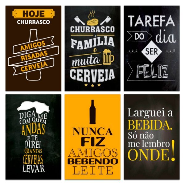 Kit Placas Quadros Decorativo Churrasco Frase 6 pçs 20x30 cm