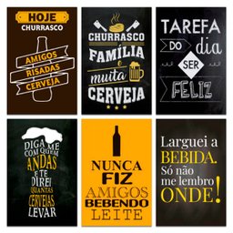 Kit Placas Quadros Decorativo Churrasco Frase 6 pçs 20x30 cm - 1