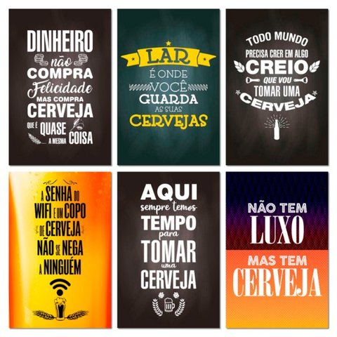 Kit Placas Quadros Cervejas Frases Bar Mdf 6 pçs 20x30 cm