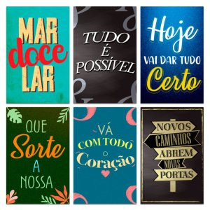 Kit 6 Placas Decorativas Frases Motivacionais Mdf 20x30 Cm