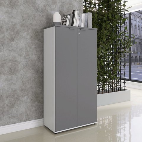 Armário Alto para Escritório 2 Portas com Chave 159,6cm P25 Pandin Branco/Grafito