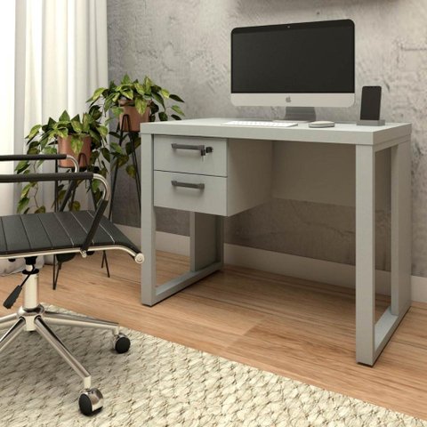 Escrivaninha Industrial com 2 Gavetas e Pés em Metal 90cm Cor:cinza Claro