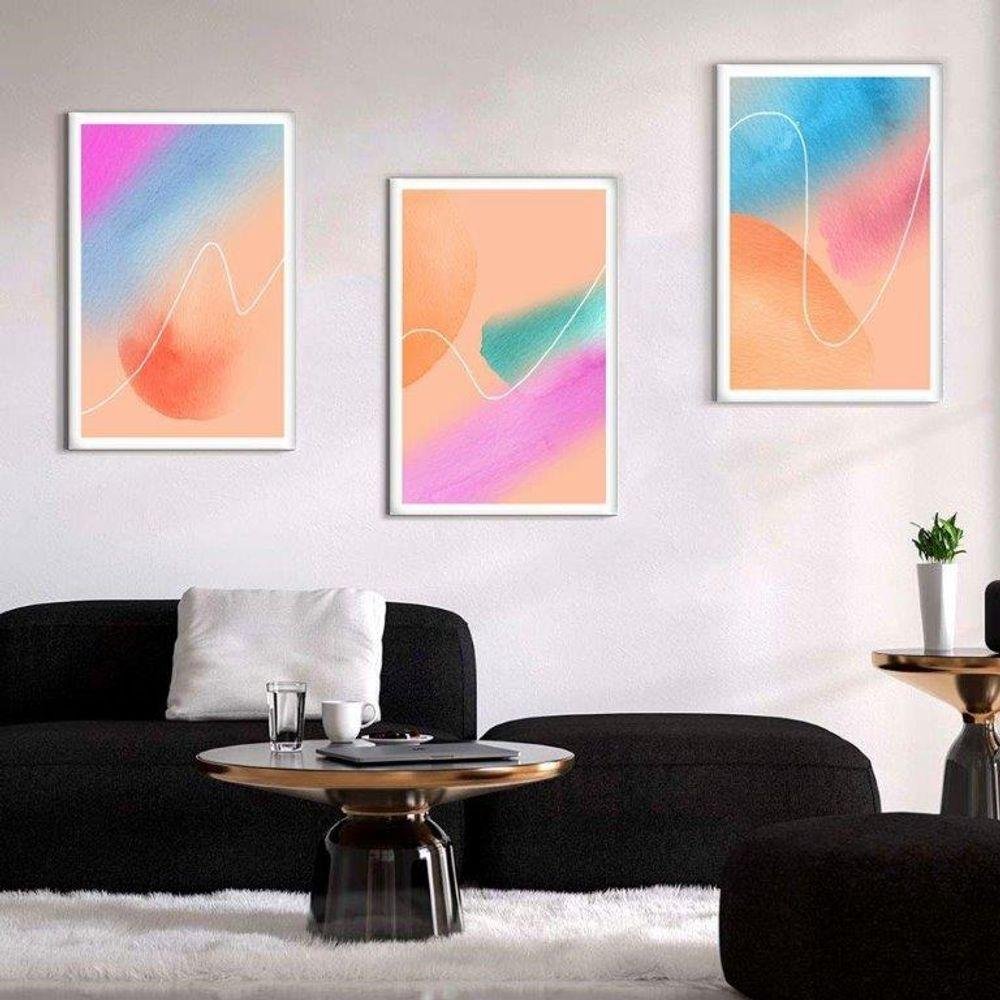Kit com 3 Quadros Arte Abstrata em Lona Tamanho:60x90cm - 1